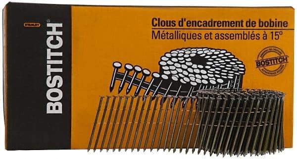 Stanley Bostitch - 0.12" Shank Diam 3" Long Framing Nails for Power Nailers - Steel, Galvanized Finish, Smooth Shank, Coil Collation, Diamond Point - Americas Industrial Supply