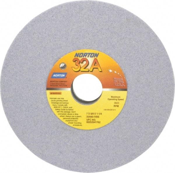 Norton - 7" Diam x 1-1/4" Hole x 5/8" Thick, I Hardness, 60 Grit Surface Grinding Wheel - Aluminum Oxide, Type 1, Medium Grade, 3,600 Max RPM, Vitrified Bond, No Recess - Americas Industrial Supply