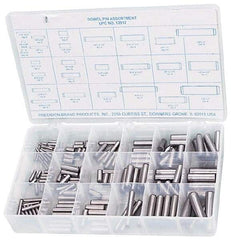 Precision Brand - 176 Piece, 1/16 to 1/2" Pin Diam, Dowel Pin Assortment - 1/2 to 2" Long, Steel, Uncoated - Americas Industrial Supply