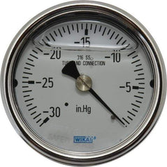 Wika - 2-1/2" Dial, 1/4 Thread, 30-0 Scale Range, Pressure Gauge - Center Back Connection Mount, Accurate to 2-1-2% of Scale - Americas Industrial Supply