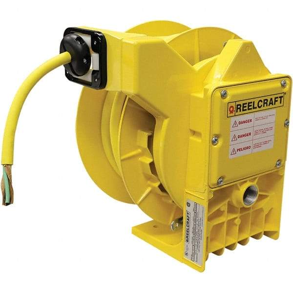 Reelcraft - 14 AWG, 45' Cable Length, Cord & Cable Reel with Flying Lead End - 0 Outlets, NEMA 4, 11 Amps, 600 Volts, SOW Cable, Yellow Reel - Americas Industrial Supply