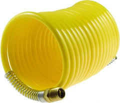 Coilhose Pneumatics - 1/4" ID, 1/4 Thread, 12' Long, Yellow Nylon Coiled & Self Storing Hose - 185 Max psi, Male Rigid x Male Swivel - Americas Industrial Supply
