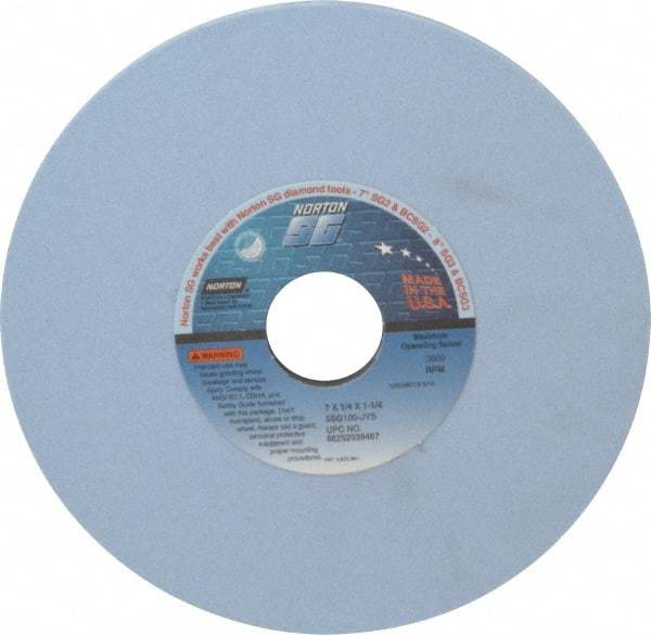 Norton - 7" Diam x 1-1/4" Hole x 1/4" Thick, J Hardness, 100 Grit Surface Grinding Wheel - Ceramic, Type 1, Fine Grade, 3,600 Max RPM, Vitrified Bond, No Recess - Americas Industrial Supply