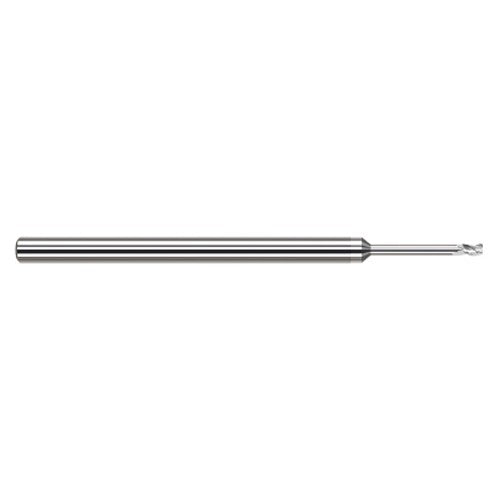Variable Helix End Mills for Aluminum Alloys - 0.0250″ Cutter Diameter × 0.0020″ Radius × 0.0380″ Length of Cut × 0.1250″ (1/8″) Reach Carbide Corner Radius End Mill for Aluminum Alloys, 3 Flutes, TiB2 Coated