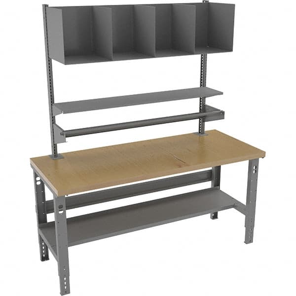 Tennsco - 72 Wide x 30" Deep x 83-7/16" High, Wood Workbench with Lower Shelf - Adjustable Legs, Medium Gray - Americas Industrial Supply