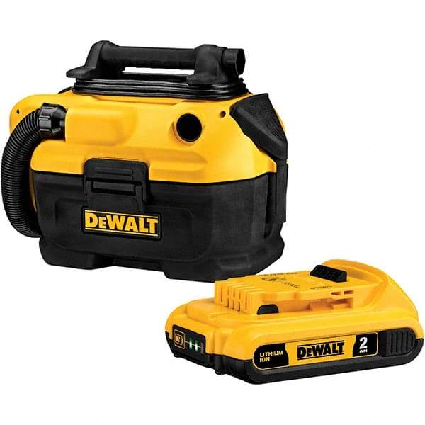 DeWALT - 2 Gal Plastic Tank, Electric & Battery Powered Wet/Dry Vacuum - 120 VAC & 18/20 Volt, 5' Hose Fitting, Cordless, HEPA Filter, Accessories Included - Americas Industrial Supply