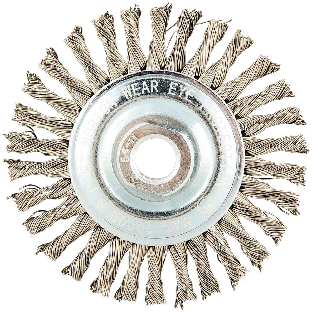 Norton - 4" OD, 5/8-11 Arbor Hole, Stringer Bead Stainless Steel Wheel Brush - Americas Industrial Supply