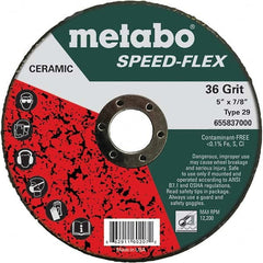Metabo - 5" Diam, 7/8" Hole, 36 Grit Ceramic Alumina Fiber Disc - Americas Industrial Supply