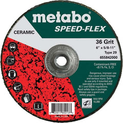 Metabo - 6" Diam, 5/8-11 Hole, 36 Grit Ceramic Alumina Fiber Disc - Americas Industrial Supply
