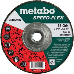 Metabo - 4-1/2" Diam, 5/8-11 Hole, 36 Grit Ceramic Alumina Fiber Disc - Americas Industrial Supply