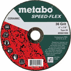 Metabo - 6" Diam, 7/8" Hole, 36 Grit Ceramic Alumina Fiber Disc - Americas Industrial Supply