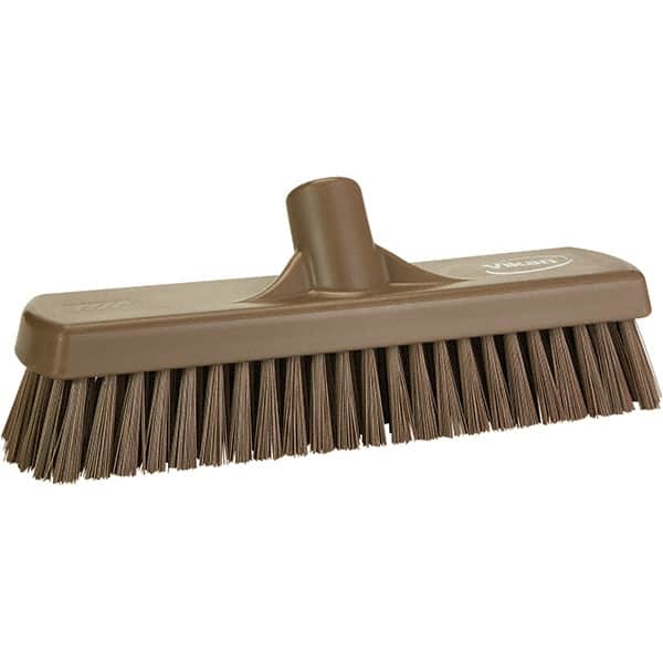 Vikan - 1.7" Bristle Length, Polyester Scrub Brush - 11-1/4" Long x 3" Wide Head, 11-1/4" OAL, Brown, Polypropylene Block - Americas Industrial Supply