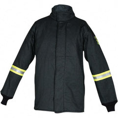 Oberon - Size XL Arc Flash Coat - Black, Aramid, Zipper with Hook & Loop Flap Closure, 46" Chest - Americas Industrial Supply