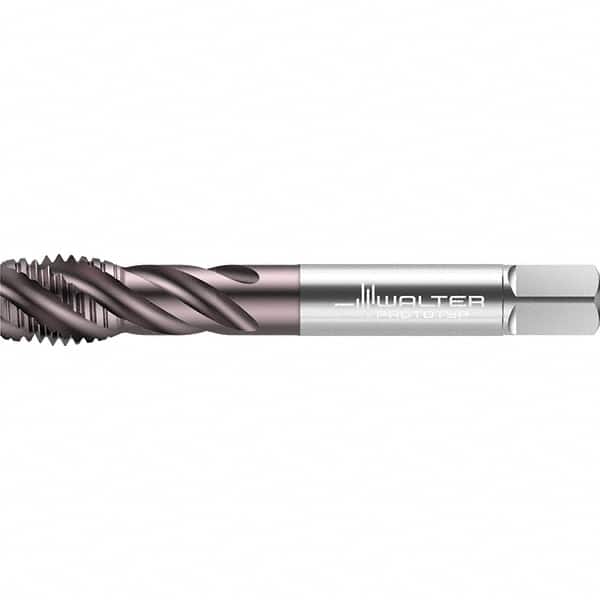 Walter-Prototyp - 1-1/4-7 UNC 5 Flute 2B/3B Semi-Bottoming Spiral Flute Tap - High Speed Steel, TiAlN Finish, 180mm OAL, Right Hand Flute, Right Hand Thread, Series TC117 - Americas Industrial Supply