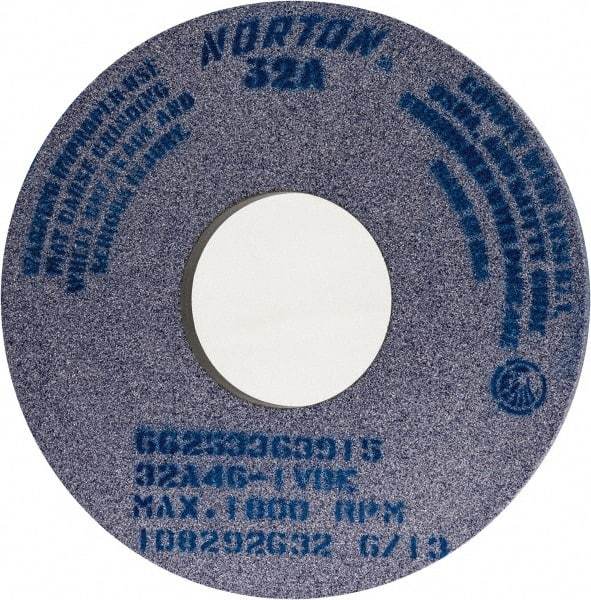 Norton - 14" Diam x 5" Hole x 1" Thick, I Hardness, 46 Grit Surface Grinding Wheel - Aluminum Oxide, Type 1, Coarse Grade, 1,800 Max RPM, Vitrified Bond, No Recess - Americas Industrial Supply