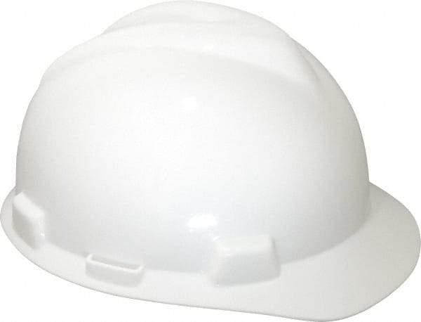 MSA - ANSI Type I, Class E Rated, 4-Point, Pin Lock Adjustment Hard Hat - One Size Fits Most, White, Standard Brim - Americas Industrial Supply