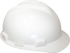 MSA - ANSI Type I, Class E Rated, 4-Point, Pin Lock Adjustment Hard Hat - One Size Fits Most, White, Standard Brim - Americas Industrial Supply