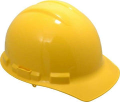 MSA - ANSI Type I, Class E Rated, 4-Point, Pin Lock Adjustment Hard Hat - One Size Fits Most, Yellow, Standard Brim - Americas Industrial Supply