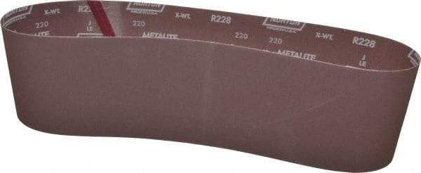 Norton - 6" Wide x 48" OAL, 220 Grit, Aluminum Oxide Abrasive Belt - Aluminum Oxide, Very Fine, Coated, X Weighted Cloth Backing, Series R228 - Americas Industrial Supply