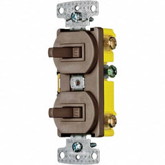 Hubbell Wiring Device-Kellems - Combination Wall Switch & Receptacles Combination Switch/Receptacle Type: Toggle Switch Color: Brown - Americas Industrial Supply