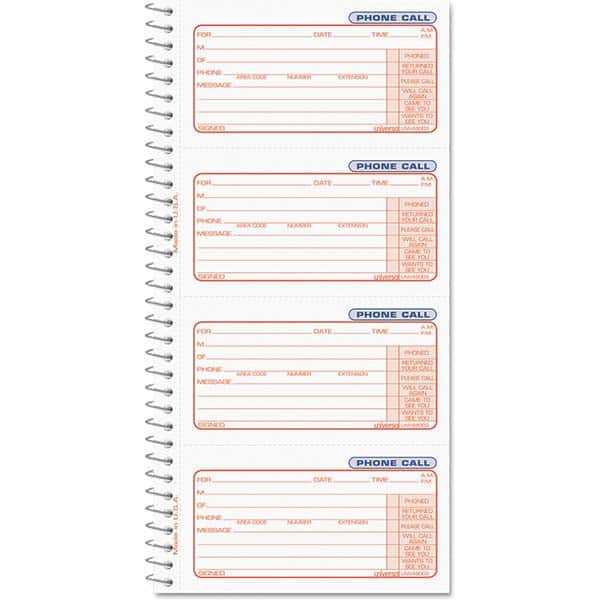 UNIVERSAL - Note Pads, Writing Pads & Notebooks Writing Pads & Notebook Type: Telephone Message Book Size: 5 x 3-3/8 - Americas Industrial Supply