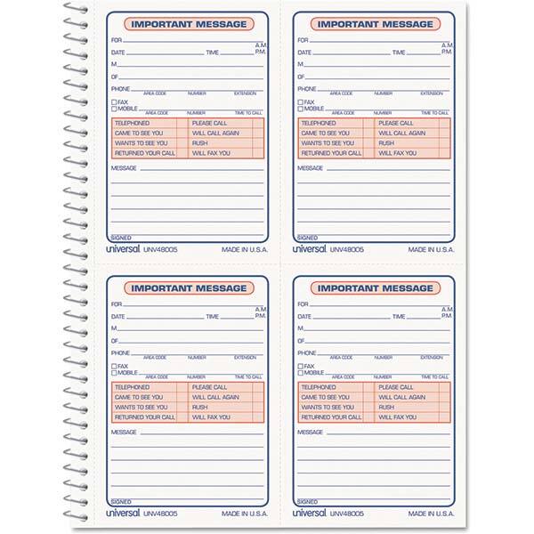UNIVERSAL - Note Pads, Writing Pads & Notebooks Writing Pads & Notebook Type: Telephone Message Book Size: 5-1/2 x 3-3/16 - Americas Industrial Supply