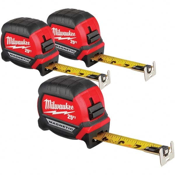 Milwaukee Tool - 25' x 1" Yellow/Black Blade Tape Measure - Americas Industrial Supply