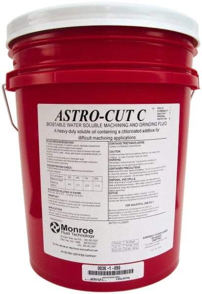 Monroe Fluid Technology - Astro-Cut C, 5 Gal Pail Cutting & Grinding Fluid - Water Soluble, For CNC Milling, Drilling, Tapping, Turning - Americas Industrial Supply