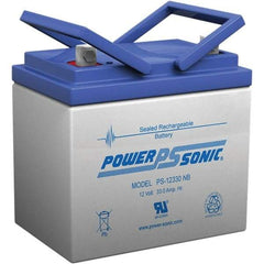 Power-Sonic - Lead-Acid, Nut/Bolt Terminal, 12 Volt, 33 Amp, Lead Rechargeable Battery - 6mm Hole Diam, 6mm Tab Thickness, 5.14" Wide x 6.22" High x 7.72" Deep - Americas Industrial Supply