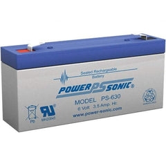 Power-Sonic - Lead-Acid, Quick-Disconnect Tab Terminal, 6 Volt, 3.5 Amp, Lead Rechargeable Battery - 3/16" Tab Width x 0.8mm Tab Thickness, 1.34" Wide x 2.35" High x 5.28" Deep - Americas Industrial Supply