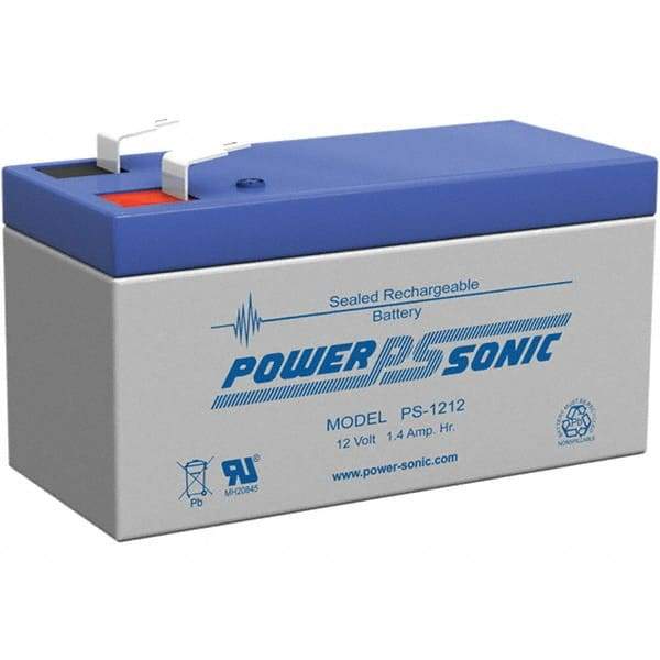 Power-Sonic - Lead-Acid, Quick-Disconnect Tab Terminal, 12 Volt, 1.4 Amp, Lead Rechargeable Battery - 3/16" Tab Width x 0.8mm Tab Thickness, 1.69" Wide x 2.04" High x 3.78" Deep - Americas Industrial Supply