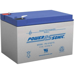 Power-Sonic - Lead-Acid, Quick-Disconnect Tab Terminal, 12 Volt, 12 Amp, Lead Rechargeable Battery - 1/4" Tab Width x 0.8mm Tab Thickness, 3.86" Wide x 3.7" High x 5.95" Deep - Americas Industrial Supply