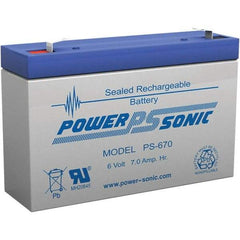 Power-Sonic - Lead-Acid, Quick-Disconnect Tab Terminal, 6 Volt, 7 Amp, Lead Rechargeable Battery - 3/16" Tab Width x 0.8mm Tab Thickness, 1.34" Wide x 3.7" High x 5.95" Deep - Americas Industrial Supply