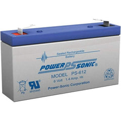 Power-Sonic - Lead-Acid, Quick-Disconnect Tab Terminal, 6 Volt, 1.4 Amp, Lead Rechargeable Battery - 3/16" Tab Width x 0.8mm Tab Thickness, 0.94" Wide x 2" High x 3.82" Deep - Americas Industrial Supply