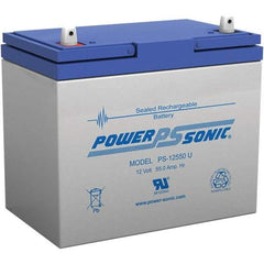 Power-Sonic - Lead-Acid, Nut/Bolt Terminal, 12 Volt, 55 Amp, Lead Rechargeable Battery - 6mm Hole Diam, 13mm Tab Thickness, 5.45" Wide x 8.15" High x 9.04" Deep - Americas Industrial Supply