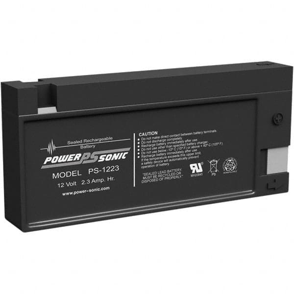 Power-Sonic - Lead-Acid, Quick-Disconnect Tab Terminal, 12 Volt, 2.3 Amp, Lead Rechargeable Battery - 3/16" Tab Width x 0.8mm Tab Thickness, 0.94" Wide x 2.4" High x 7.17" Deep - Americas Industrial Supply