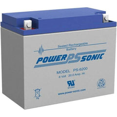 Power-Sonic - Lead-Acid, Nut/Bolt Terminal, 6 Volt, 20 Amp, Lead Rechargeable Battery - 5mm Hole Diam, 2mm Tab Thickness, 3.27" Wide x 4.92" High x 6.18" Deep - Americas Industrial Supply
