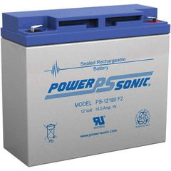 Power-Sonic - Lead-Acid, Quick-Disconnect Tab Terminal, 12 Volt, 18 Amp, Lead Rechargeable Battery - 1/4" Tab Width x 0.8mm Tab Thickness, 3" Wide x 6.59" High x 7.13" Deep - Americas Industrial Supply
