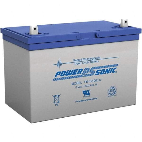 Power-Sonic - Lead-Acid, Nut/Bolt Terminal, 12 Volt, 75 Amp, Lead Rechargeable Battery - 6mm Hole Diam, 13mm Tab Thickness, 6.6" Wide x 8.15" High x 12" Deep - Americas Industrial Supply