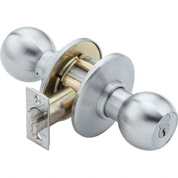 Knob Locksets; Type: Entrance; Tumbler; Door Thickness: 1 3/8 - 2; Back Set: 2-3/4; Material: Brass; Finish/Coating: Satin Chrome; Compatible Door Thickness: 1 3/8 - 2; Material: Brass; Design/Shape: Ball Knob; Additional Information: 2-9/16″ Concave Rose