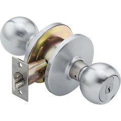 Knob Locksets; Type: Entrance; Tumbler; Door Thickness: 1 3/8 - 1 7/8; Back Set: 2-3/8; Material: Zinc; Finish/Coating: Satin Chrome; Compatible Door Thickness: 1 3/8 - 1 7/8; Material: Zinc; Design/Shape: Ball Knob; Additional Information: 3-3/8″Rose; St