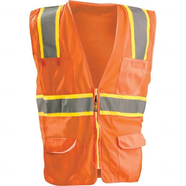OccuNomix - Size 4XL HI-Vis Orange Mesh/Solid Surveyor's High Visibility Vest - Americas Industrial Supply