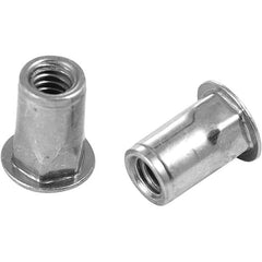 Rivet Nuts; Nut Type: Open End; Material: Steel; Head Type: Flange; Minimum Grip: 0.063 in; Drill Size (Inch): 0.391; Maximum Grip: 0.125 in; Finish: Zinc Plated; Thread Size: 1/4 - 20; Minimum Grip (Decimal Inch): 0.0630; Maximum Grip (Decimal Inch): 0.1