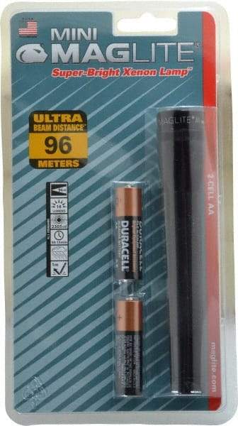 Mag-Lite - Krypton Bulb, 14 Lumens, Mini Flashlight - Black Aluminum Body, 2 AA Alkaline Batteries Included - Americas Industrial Supply