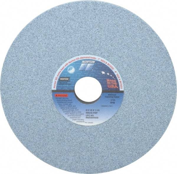 Norton - 8" Diam x 1-1/4" Hole x 1/2" Thick, I Hardness, 46 Grit Surface Grinding Wheel - Ceramic, Type 1, Coarse Grade, 3,105 Max RPM, Vitrified Bond, No Recess - Americas Industrial Supply