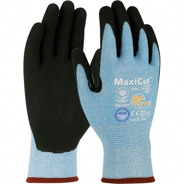 ATG - Size 2XL, ANSI Cut Lvl A3, Puncture Lvl 3, Abrasion Lvl 4, Micro-Foam Nitrile Coated Dyneema Diamond Technology Cut Resistant Gloves - 9.3" Long, Palm & Fingers Coated, Continuous Knit Cuff, Blue/Black, Paired - Americas Industrial Supply