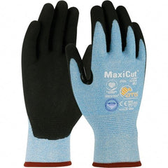 ATG - Size S, ANSI Cut Lvl A3, Puncture Lvl 3, Abrasion Lvl 4, Micro-Foam Nitrile Coated Dyneema Diamond Technology Cut Resistant Gloves - 8.27" Long, Palm & Fingers Coated, Continuous Knit Cuff, Blue/Black, Paired - Americas Industrial Supply