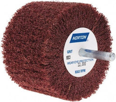 Norton - 3" Diam x 2" Face Width, Medium Aluminum Oxide Nonwoven Mounted Flap Wheel - 1/4" Shank Mount, 8,000 Max RPM - Americas Industrial Supply