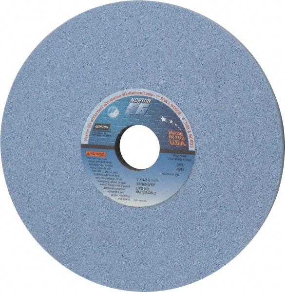 Norton - 8" Diam x 1-1/4" Hole x 1/2" Thick, I Hardness, 60 Grit Surface Grinding Wheel - Ceramic, Type 1, Medium Grade, 3,600 Max RPM, Vitrified Bond, No Recess - Americas Industrial Supply