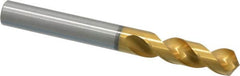 OSG - 9.99998mm 120° Spiral Flute Vanadium High Speed Steel Screw Machine Drill Bit - TiN Finish, Right Hand Cut, 43mm Flute Length, 93mm OAL, Faceted Point, Straight Shank - Americas Industrial Supply